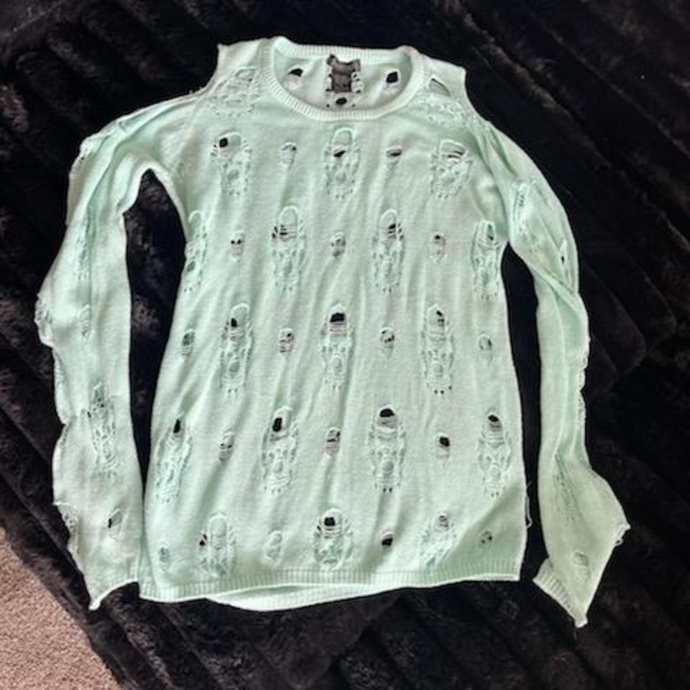 Hot Topic Distressed Skull Sweater